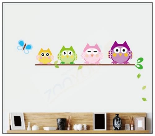 DecoBay Wall Stickers Cute Colourful Owls Premium Nursery Wall Stickers - Removable and Repositionable (Purple) Cover