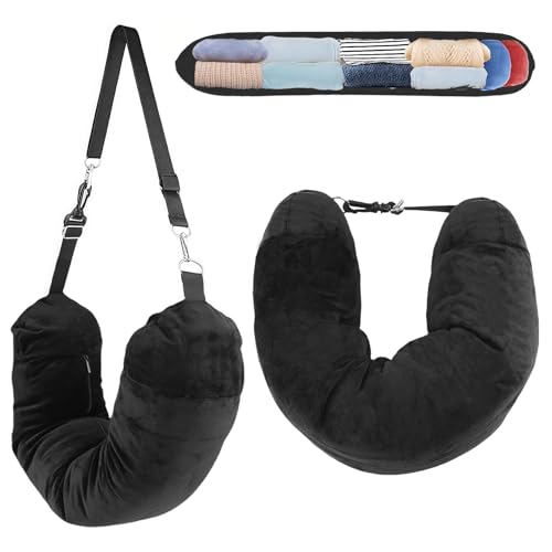 AHRLIC Soft Stuffable Neck Pillow for Travel Multifunctional U-Shaped Cushion Fillable with Clothes for Extra Luggage Space, Adjustable Strap for Airplane, Camping, Train, Hiking (Black)