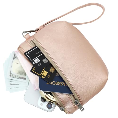 Image of Small Wristlet Wallets for Women, Zip Clutch Bag with Wristlet Pouch, 3-Zipper Original Design
