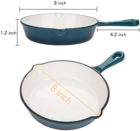 Yarlung 8 Inch/20 cm Enameled Cast Iron Skillet, Teal Ombre Round Cooking Frying Pan