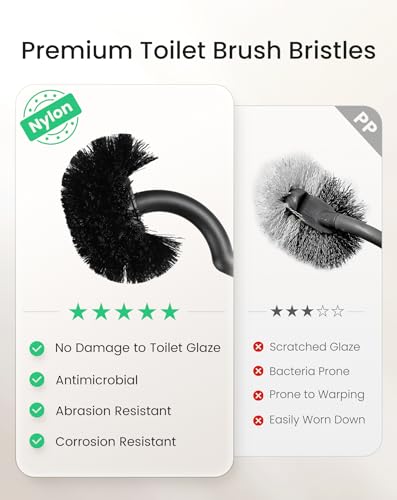 Image of Cesun Toilet Brush and Holder Set - Curved Design Toilet Brush for Deep Cleaning Under Rim, 304 Stainless Steel Toilet Bowl Brush and Holder for Bathroom, Rv, Silver(2 Replaceable Brush Head Included)