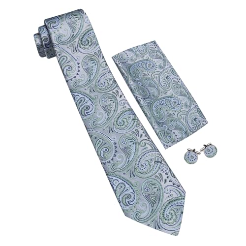 Image of YOHOWA Mens Ties Set Wedding Paisley Neckties with Handkerchief Cufflinks Formal Business