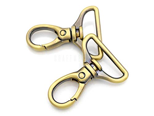 CRAFTMEMORE 2pcs Oval Snap Hooks Heavy Duty Metal Push Gate Swivel Lobster Clasp Keychain Clip Purse Making Accessories SC09 (1 1/4 Inch, Brushed Brass)