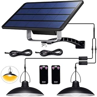 ENCOFT Solar Shed Lights Outdoor Hanging Lamp IP65 Waterproof Pendant Light with Remote Control with 6M Extension Cord for Entryways, Yards, Garages (2 Light,Warm Light)