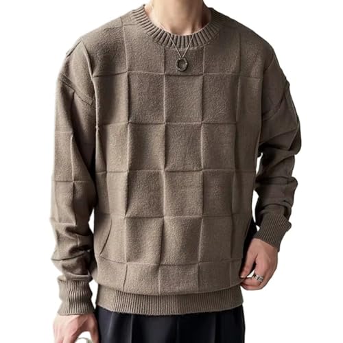 Checkered Knitted Sweater Pullover Fall Winter Simple Pull Sweater for Men