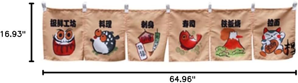 Japanese Sushi Restaurant Banner Noren Hanging Curtain Valance Half Window Curtain Kitchen Decor Tapestries 43x210CM(Food)