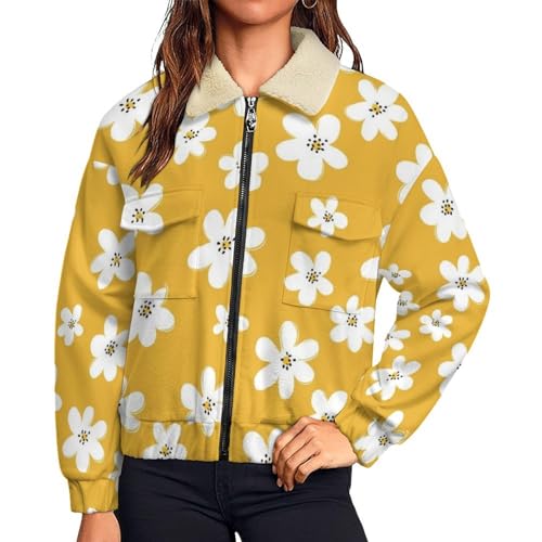 Manteau en peluche femme à fleurs veste polaire d'hiver à col revers