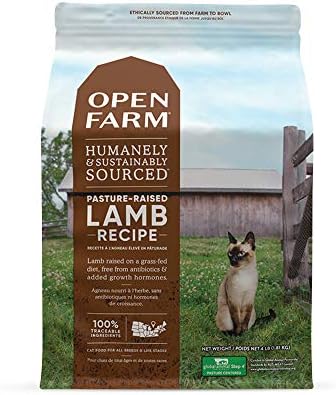 Open Farm Pasture-Raised Lamb Grain-Free Dry Cat Food, Humanely Raised Lamb Recipe with Non-GMO Superfoods and No Artificial Flavors or Preservatives, 4 lbs