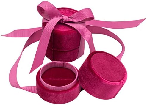 POKOFO Velvet Double Premium Round Ring Bearer Box Elegant Silk Bow Jewelry Storage Organizer Gift