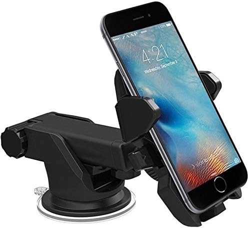 CQLEK® Car Mobile Phone Holder - Telescopic One Touch Long Neck Arm Adjustable Quick Stand Technology 360 Degree Rotation with Ultimate Reusable Suction Cup Mount for Dashboard/Windshield/Desktop