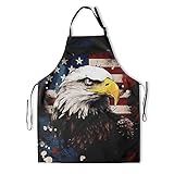 Watercolor Patriotic Animal Art Apron - 4th of July Chef Cooking Aprons American Flag Apron Independence Day Bib Apron for Kitchen Baking Gardening Painting