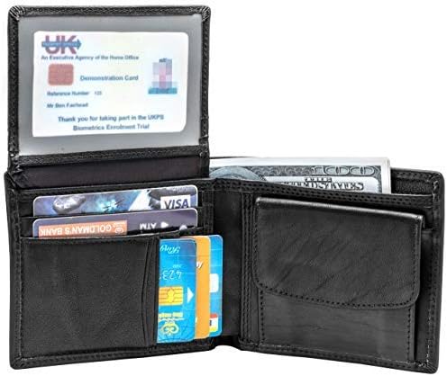 RFID Blocking Genuine Leather Bifold Wallet for Men with Zipper and Coin Pocket (Black)