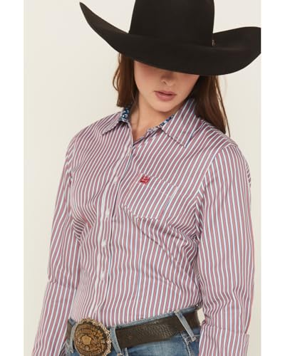 Cinch Women's Red and Blue Stripe Tencel Button Shirt Multi XS2