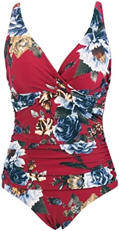 LA ORCHID Damen Badeanzug bauchweg Push up einteiliger Badeanzug bademode v Ausschnitt bademode high Waist für Urlaub
