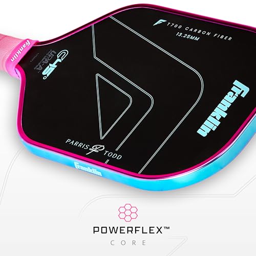 Franklin Sports Pro Pickleball Paddles - Parris Todd C45 Carbon Fiber Series - Official USAP + UPA Approved Pickleball Paddle - Elongated Pro Player Design - 13.25mm Polymer Core - Hot Pink/Surf Blue by Franklin Sports - Image 5