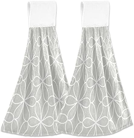 Boccsty Simple Gray Geometric Hanging Kitchen Towels 2 Pieces Dish Cloth Tie Towels Hand Towel Tea Bar Towels for Bathroom Farmhous Housewarming Tabletop Home Decor