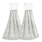 Boccsty Simple Gray Geometric Hanging Kitchen Towels 2 Pieces Dish Cloth Tie Towels Hand Towel Tea B