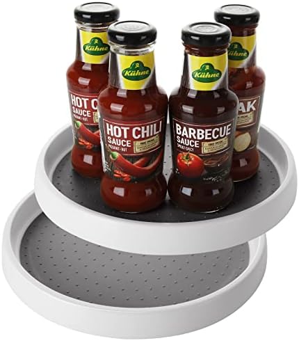 AKOLAFE 4PCS Lazy Susan Cupboard Turntable, 12Inch & 10Inch Rotating Lazy Susan Cupboard Organiser Spice Rack, Non Slip Condiment Holder for Kitchen Fridge, Pantry, Cabinet & Cupboards