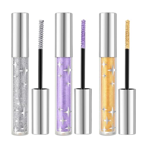 Máscara de ojos con purpurina, 3 piezas de máscara con purpurina para pestañas, juego de máscara con purpurina de diamante, máscara colorida para alargar y dar volumen para mujeres y niñas