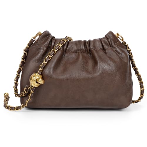 Chain Strap Genuine Leather Hobo Bag - Convertible Shoulder & Crossbody Purse