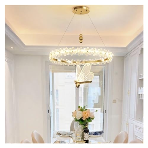 Lustre de LED de anel de cristal moderno compatível com sala de estar, mesa de jantar, ilha de cozin