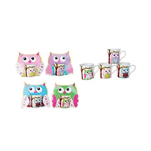 DISOK Set de 24 Tazas Buhos En Bolsa De Regalo - Detalles y Recuerdos Bodas, Comuniones, Cumpleaños Niños y Niñas Infantiles. Tazas Originales
