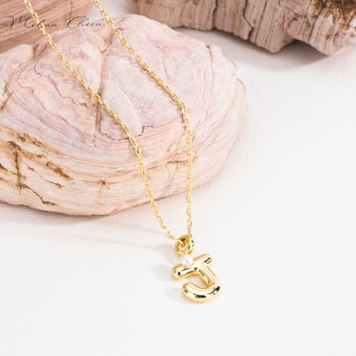 Milan Chiva Initial Letter Pendant Bubble Necklaces, 14K Gold Plated Dainty Necklace with a Cute Simulated Pearl, Name A-Z letter Pendant Personalized Charm Jewelry Trendy Gifts MNS-1020GD — view 6