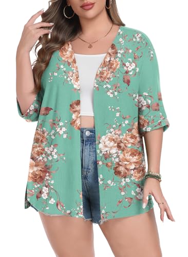 Image of Lastshe Womens Plus Size Cardigan Short Sleeve Lightweight Loose Cover Ups Open Front Sweaters Summer Cardigan