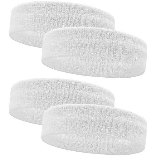 Image of 4 Pack Sweatbands Sports Headband for Men and Women, Moisture Wicking Athletic Workout Headband for Running, Tennis, Basketball, Yoga, Gym Stretchy Unisex Sweatband