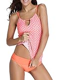 FIYOTE Women Casual Coastal Geo Print Panty Two Pieces Swim Dress Swimsuit Bikini Set (S, Orange)