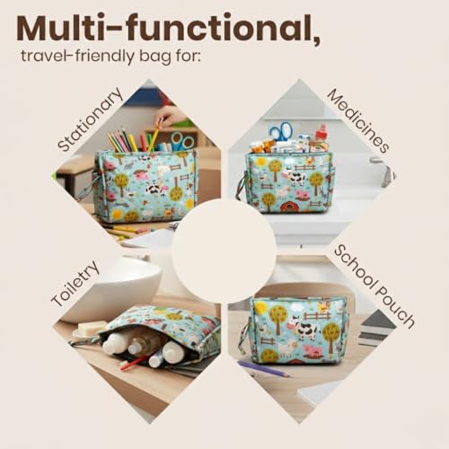 Image of 3 Zip Toileteries Organizer | Multipurpose All-in-One Compact, Foldable, Durable, Lightweight, Waterproof, Bag | Travel Friendly Pouch Ideal for Medicines & Toiletry (Farm Animal Print)