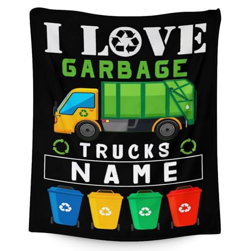 Mercuryelf Custom Garbage Truck Blanket Gift - 60x80 Inches Funny Throw Blankets for Boys - Black Soft, Fuzzy & Warm Throws for Bed, Couch