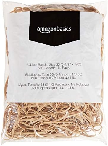 Amazon Basics Rubber Bands, Size 33 (3-1/2 x 1/8 Inch), 600 Bands/1 lb. Pack, 3-Pack