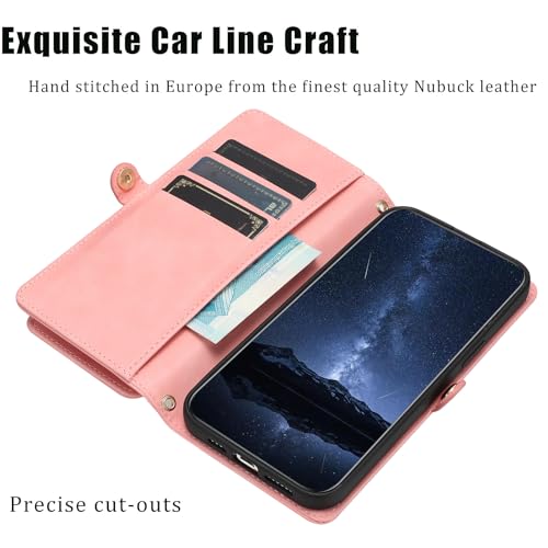 Suitable for Samsung Galaxy S24 Wallet Case, Multifunctional Flip Wallet for Women Men with RFID Blocking Card Holder, Pu Leather Magnetic Snap Zipper Wallet Case for Galaxy S24 (Pink) by GEOFF - Image 2