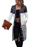 SweatyRocks Women's Color Block Button Front V Neck Long Sleeve Cardigan Soft Knit Long Coat Sweater Multicolor L