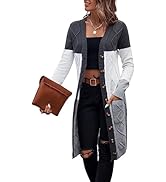 SweatyRocks Women's Color Block Button Front V Neck Long Sleeve Cardigan Soft Knit Long Coat Sweater