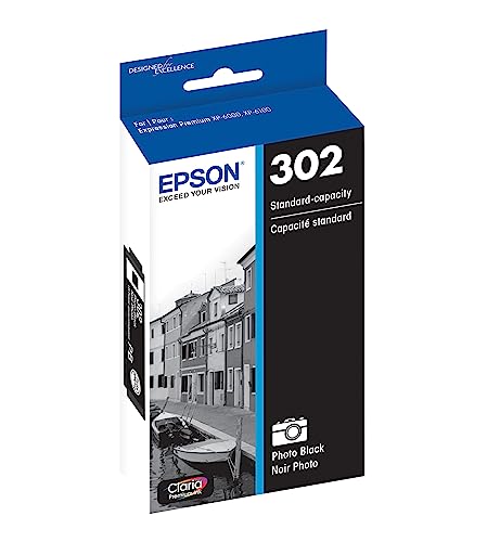 Image of Epson 302 Claria Premium Ink Standard Capacity Photo Black Cartridge (T302120-S) Works with Expression Premium XP-6000, XP-6100 (Pack of 2)