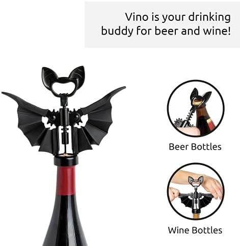 OTOTO Vino Spooky Bat Wine Opener - 2-in-1 Wine & Beer Opener, Corkscrew & Bottle Opener - Goth Accessories & Kitchen Gifts - Perfect Kitchen Accessories & Cool Gadgets