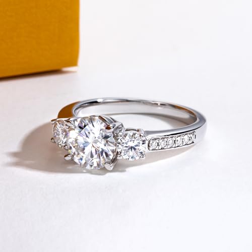 Moissanite Engagement Rings 1.4-2.2cttw D Color VVS1 Clarity Round Brilliant Cut 925 Sterling Silver 3 Stones Anniversary Promise Wedding Rings for Women with Certificate4
