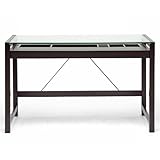 Baxton Studio Idabel Dark Brown Wood Modern Desk with Glass Top, Large (RT207-TBL)