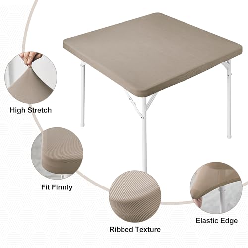 Monibana Square Fitted Card Tablecloth Table Cover Elastic Tablecloth Stretch Table Top Cover Khaki for Indoor and Outdoor 34x34 Inch by Monibana - Image 2