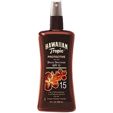 Hawaiian Tropic Sunscreen Protective Tanning Dry Oil Broad Spectrum Sun Care Sunscreen Spray - SPF 15, 8 Ounce (Packaging May Vary)