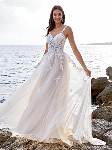 Vubysg Women's Lace Wedding Dress Bridal Dressr Bride Puff Sleeves Appliques Registry Office Bridal Fashion Wedding Dresses,Ivory 09-42,Ivory 09-42 #TOP20