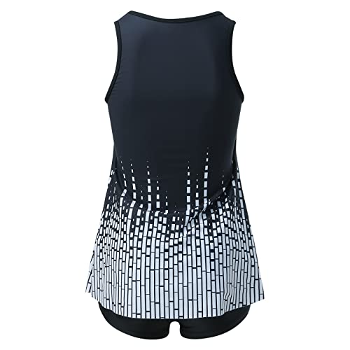 Foto von 2023 Damen Schwimm-Bikini-Sets Tankinis Y23-Sty Zweiteilige Badeanzüge für Frauen Athletic Tankini Top mit Jungen Shorts und Sport BH Badeanzug Badeanzüge für Frauen Tops Lang, Schwarz , L