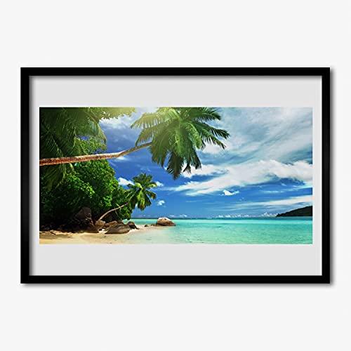 Cadre avec affiche paysage de mer pour une ambiance de vacances au salon