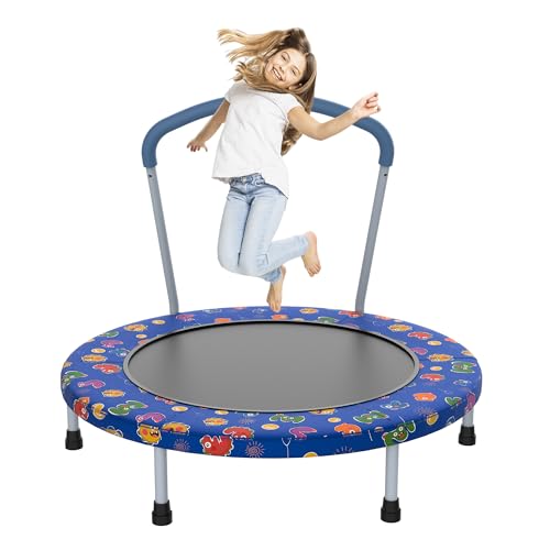 KJUUJE 36" Kids Trampoline with Handle, Indoor Mini Trampoline for Kids, Toddlers Small Rebounder Fitness Trampoline for Indoor and Outdoor Use (Blue Multi)