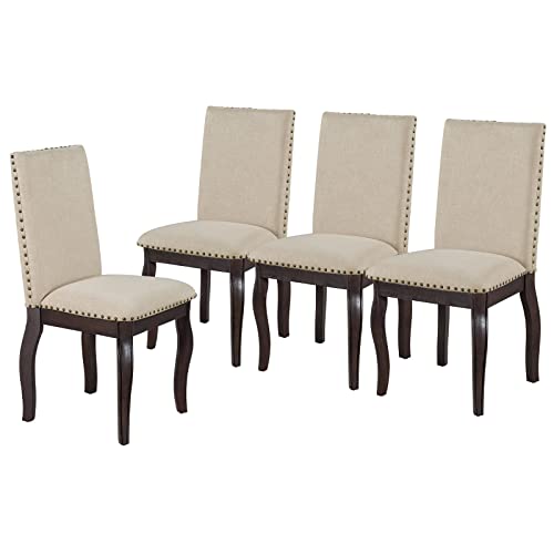 Mojay 5-Piece Dining Table Set With Wood Round Oval Dining Room Extension Table And 4 Upholstered Chairs, Espresso Finish, Perfect For Dining Room #TOP4