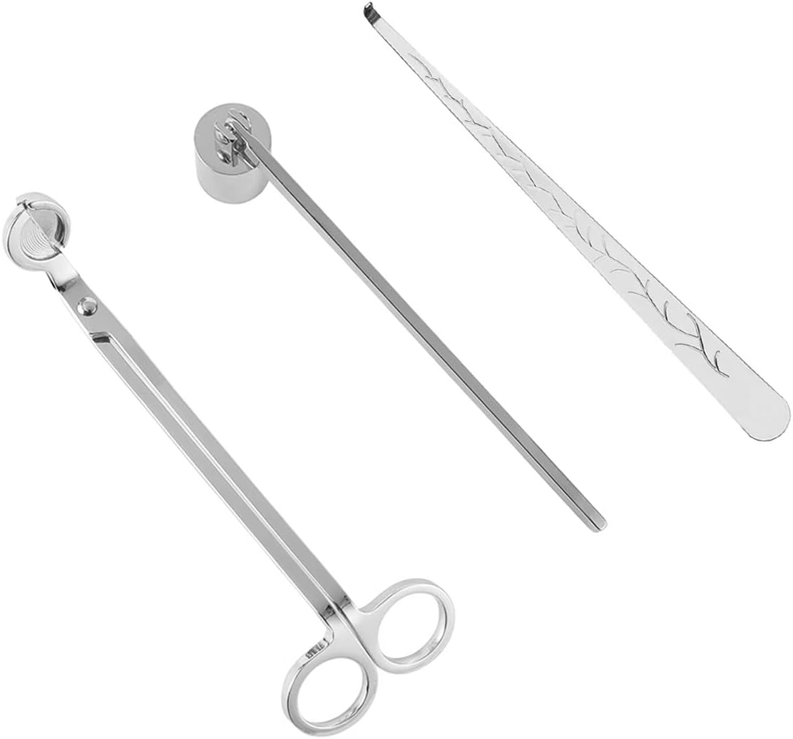3 Pcs Candle Tools Accessory Set, Candle Cutte, Candle Wick Trimmer, Candle Accessory Set (Silver)