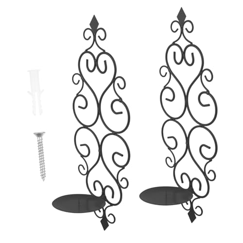 EPIGEIST 2 Piezas Candelabros de Pared de Hierro para Velas y Tealights de Soportes Decorativos Negros Diseño Chic para Salón Jardín Fiesta y Decoración de Pared