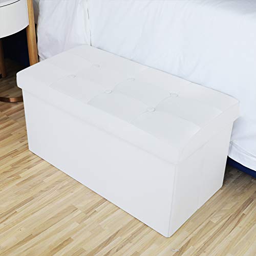 Wonenice 30 Inches Faux Leather Folding Storage Ottoman Bench, Ottoman Toy Chest Folding Storage Box, Hold Up To 300 Lb (White) #TOP7